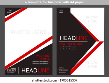 headline brochure template. A4 size. for company or other business. simple design. several photo sheets. red and black and white colors