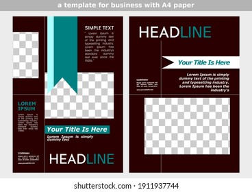 plantilla de folleto de titulares. A4 para empresas u otros negocios. diseño sencillo. varias hojas de fotos y más texto. colores rojo y azul negro
