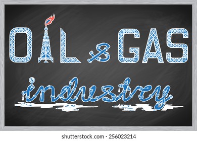 Headline designs for various presentations on oil and gas industry topics. EPS10 vector illustration in a sketchy style imitating scribbling on the blackboard.