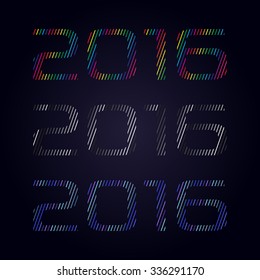 Headline Happy New Year 2016, numbers with lines, Three color version