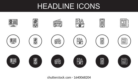 headline icons set. Collection of headline with news, newspaper. Editable and scalable headline icons.