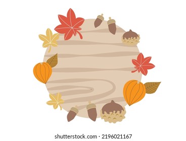 It is a headline illustration of wood grain with cute autumn plants.