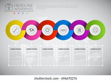 Headline Infographic Design Business Data Graphic Collection Over World Map Presentation Copy Space Vector Illustration