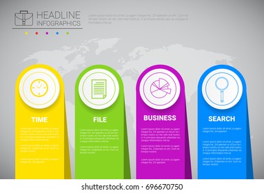 Headline Infographic Design Business Data Graphic Collection Over World Map Presentation Copy Space Vector Illustration