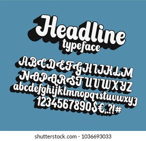  Headline lettering font. Cursive typeface. Vector alphabet.