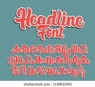 Headline retro hand drawn lettering alphabet. Vector font.