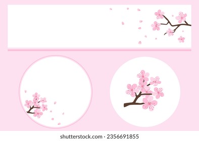 Titular con la rama floral Sakura sobre fondo blanco. Flor de cerezo Sakura en señal de círculo. Icono de bifurcación Sakura aislado en ilustración vectorial de fondo blanco. 