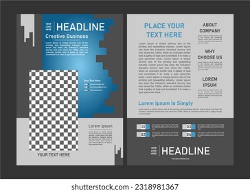The headline template design or flyer design can also be used for book covers or annual reports with black and white and blue concepts
