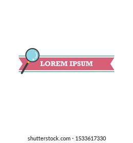 Headline template ribbon with magnifying glass. Vector illustration