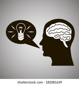 Headmind Brain Head Silhouette Generate Lamp Idea Manifest in Speach Bubble Black on Gray Background Vector Illustration