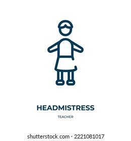 Headmistress Symbol. Lineare Vektorgrafik aus der Lehrerkollektion. Umrisse der Headmistress-Symbol-Vektorgrafik. Dünnliniensymbol für Web- und mobile Apps, Logo, Printmedien.