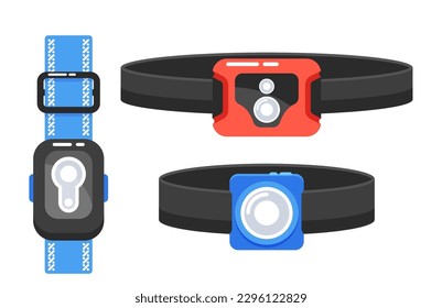 Head-mounted Flashlights Of Red And Blue Colors, With Adjustable Straps For A Secure Fit And Convenient Hands-free