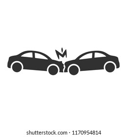 A head-on collision of cars. monochrome icon