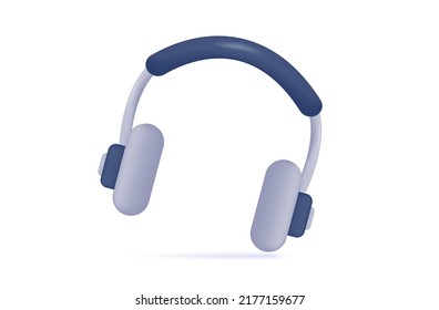 Headphone 3d. Sound, audio accessory, device for listening to music. Speaker equipment, entertainment gadget, support, operator service maintenance. Headset, DJ headphones, radio, call, bell. Vector 