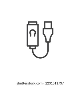 Icono de línea del adaptador de auriculares. signo de estilo lineal para concepto móvil y diseño web. Icono vector de contorno del adaptador de auriculares USB. Símbolo, ilustración del logotipo. Gráficos vectoriales