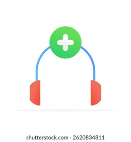 Icono de adición de auriculares, Vector plano de color. Diseño moderno y minimalista.