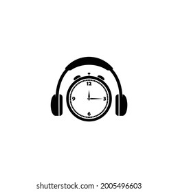 Headphone with Alarm Time for Customer Service Concept and Music Logo Design Vector Illustration 