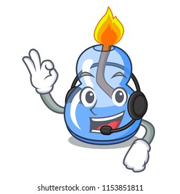 With headphone alcohol burner mascot cartoon