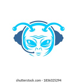Headphone Alien logo design vector Illustration, Alien design template