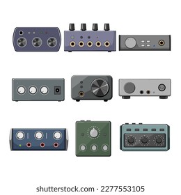 headphone amp set cartoon. music audio, sound stereo, musical cable, electonic plug, technology headphone amp vector illustration