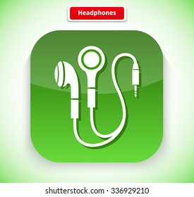 Headphone app icon flat style design. Music and headphones isolated, earphone and headphones icon, technology audio sound, listen device, gadget equipment illustration
