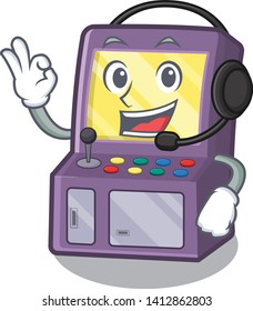 With headphone arcade machine in the cartoon shape