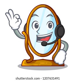 With headphone big dressing mirror isolated on mascot