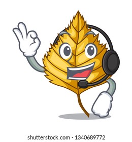 With headphone birch leaves next the cartoon tree