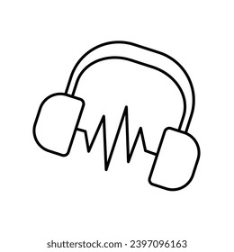 Headphone. Black and white drawing, icon, coloring page. Vector illustration.