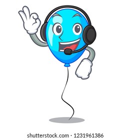 With headphone blue balloon bunch design on cartoon
