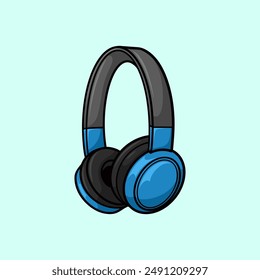 Headphone Blue Dark Grey Side Tilt Angle Cartoon Vector