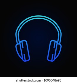 Headphone blue isolated vector minimal icon or symbol in thin line style on dark background
