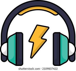 Headphone with Bolt Vector Icon Design, E-sports or mind sport Symbol, Digital sports Equipment Sign, Video games hardware Stock illustration, Rechargeable PC Gaming Headset Concept, 