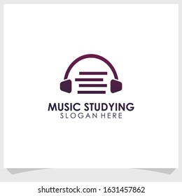 headphone and book logo design vector, arts education logo design template