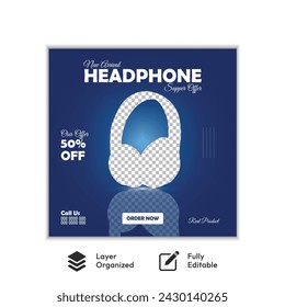 headphone brand product social media post design, poster banner template