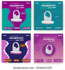 Headphone brand product social media  banner template
