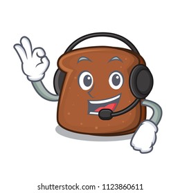 With headphone brown bread mascot cartoon