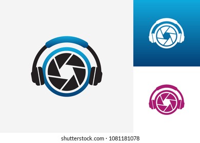 Headphone Camera Logo Template Design Vector, Emblem, Design Concept, Creative Symbol, Icon