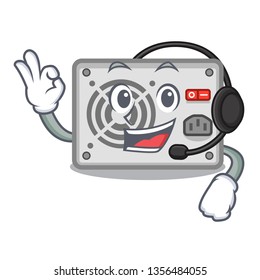 With headphone cartoon power supply on the computer