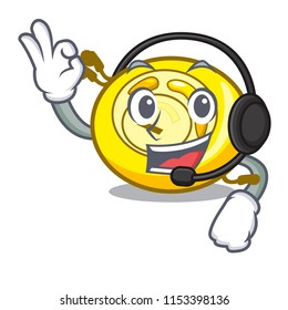 With headphone CD player mascot cartoon