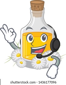 With headphone chamomile oil placed in cartoon bottle