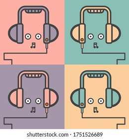 Headphone character design.Vector illustration of abstract music concept.
