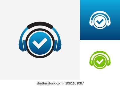 Headphone Check Logo Template Design Vector, Emblem, Design Concept, Creative Symbol, Icon