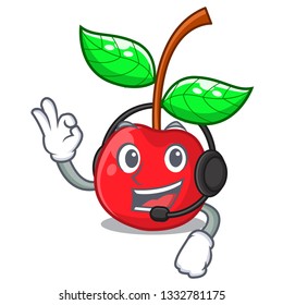 With headphone cherries fruit isolated with the cartoon