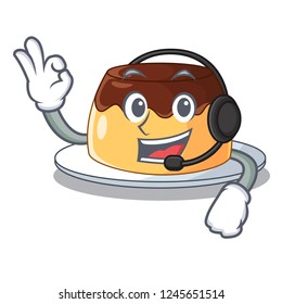 With headphone chocolate coffee pudding isolated on mascot