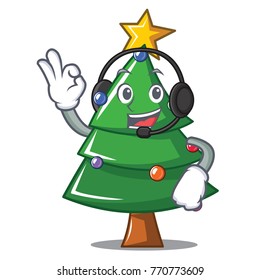 With headphone Christmas tree character cartoon