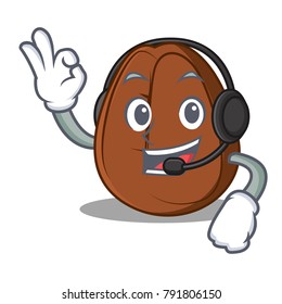 With headphone coffee bean mascot cartoon