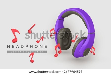 Headphone with Colorful Music Notes in 3D Style on Light Background, Perfect for Audio, Music, or Entertainment Design Projects. Vector Illustration.