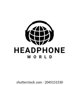 Headphone combination And world , Logo design vector in background white