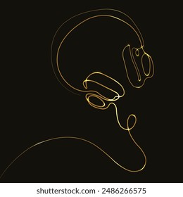 Auriculares. Auriculares para ordenador. Icono dorado. Línea dorada brillante. Aislado sobre fondo negro. Signo de auriculares. Escuchar música, servicio, comunicación y operador. Ilustración vectorial. Audio inalámbrico
